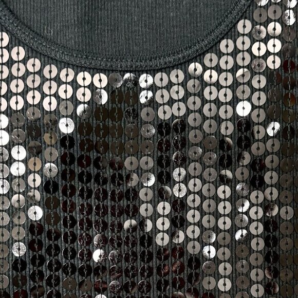 Y2K Express Black Sequin Front Ribbed Tank Top Women’s L SPARKLY SUMMER GRUNGE - Picture 5 of 8